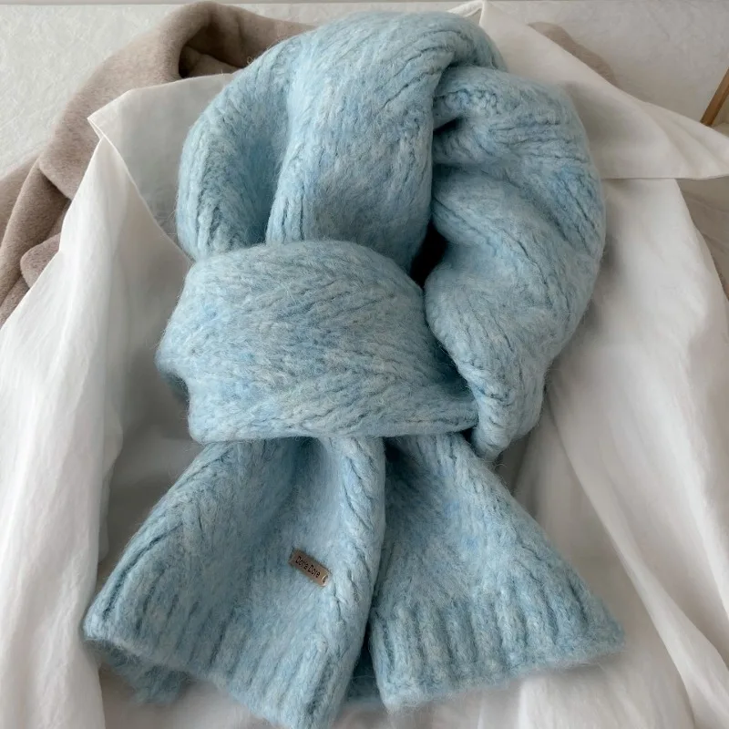 Scarf Women's Winter Cashmere Double-sided Versatile Student Couple Knitted Warm Vintage Scarf 2024 Alpaca Wool Scarf for Warmth