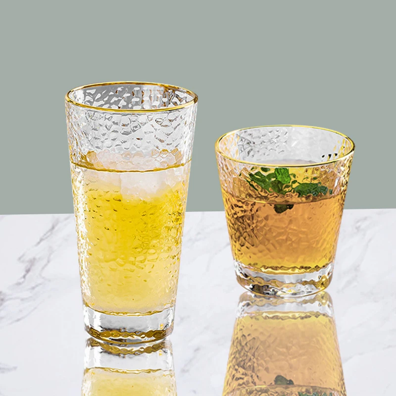 Golden Edge Water Cup 330ml 4pcs/2pcs/1pcs Household Relief Cup Heat-resistant Glass Drinkware Gifts for Friends Beverage Cups
