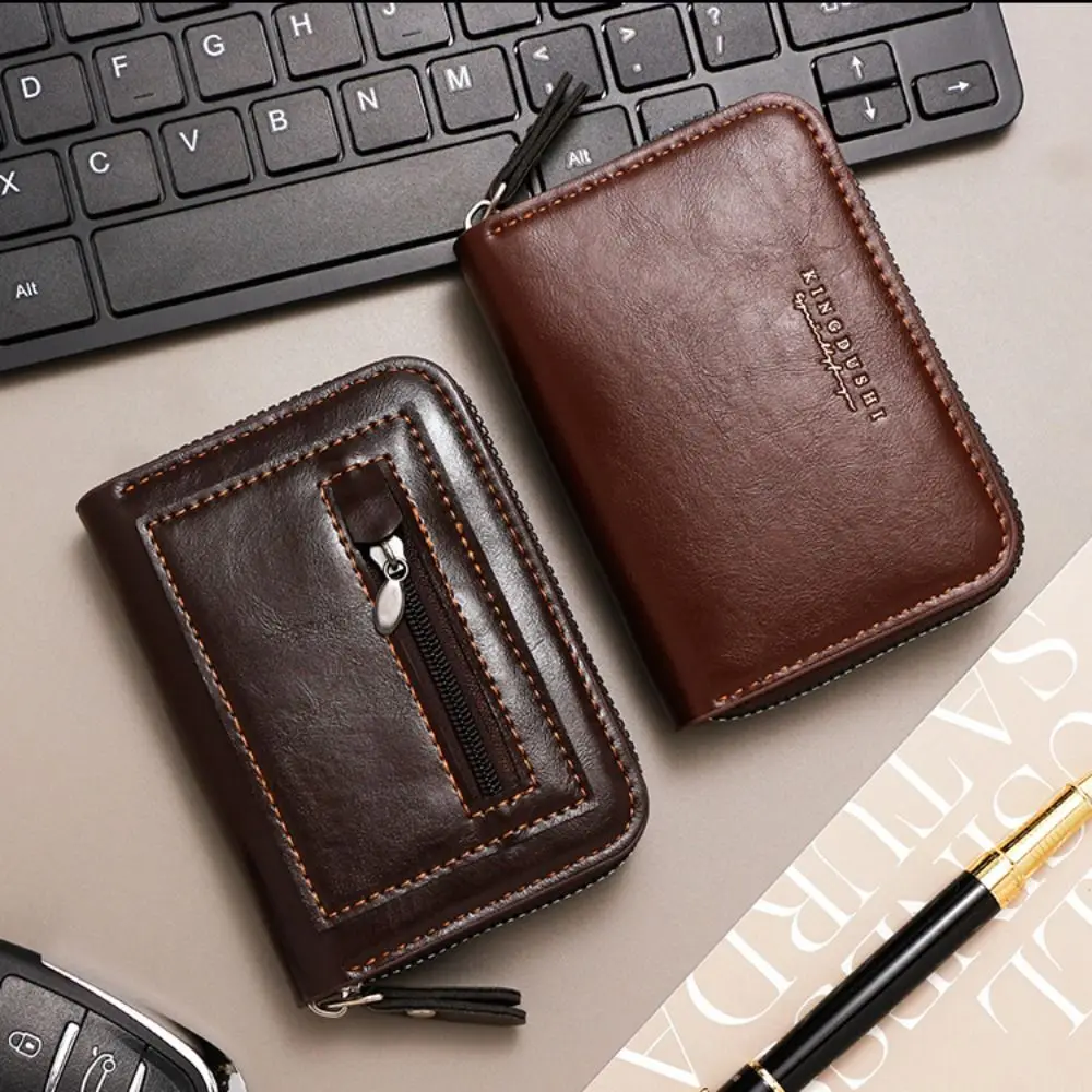 Vintage PU Leather Credit Card Holder Men Business Card Holder Zipper Pocket Unisex Case Zipper Coin Purse
