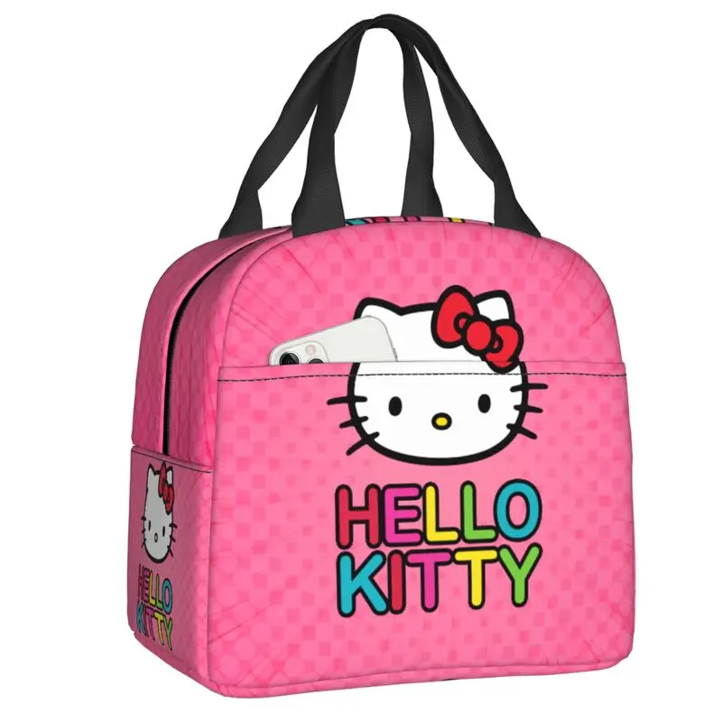 

Custom Hello Kitty Insulated Lunch Bag for Work School Leakproof Thermal Cooler Bento Box Food Container Tote Bags