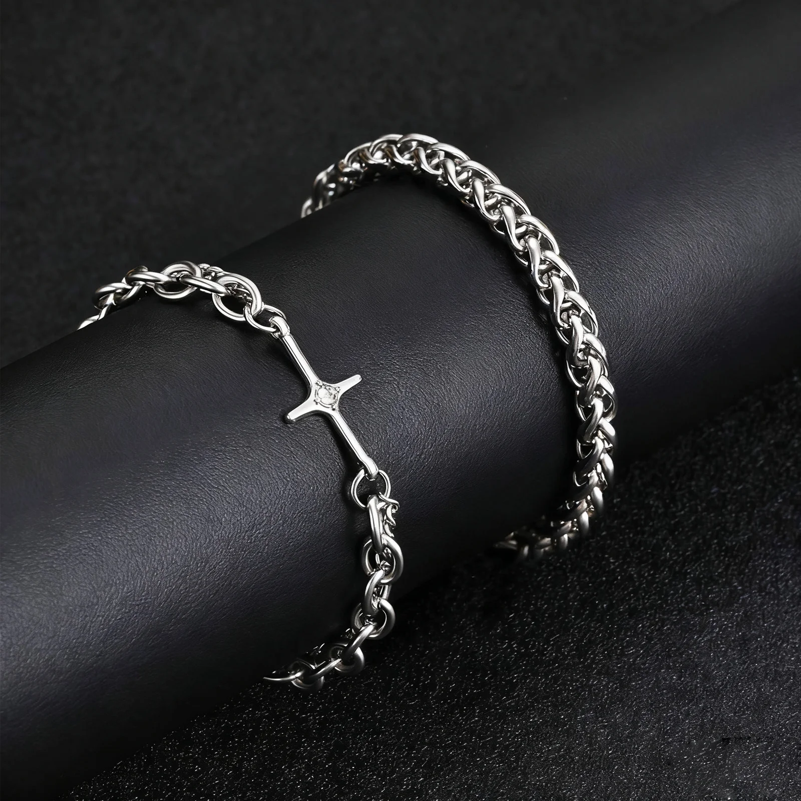 2pcs Hip Hop Bracelet for Men Boys,Four-point Star Stacked Chain Link Wristband,Trendy Jewelry Gift