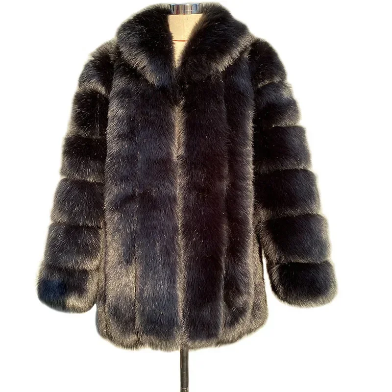 Women's Fur Coat Winter New Imitation Fox Fur Mid Length European and American Fashion Fur Coat