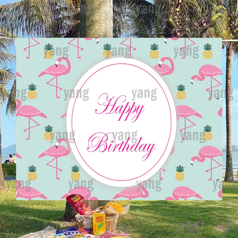 

Розовый фламинго на заказ с днем рождения романтический зеленый фон Милая новорожденная девочка Вечеринка ананас фото Декорация