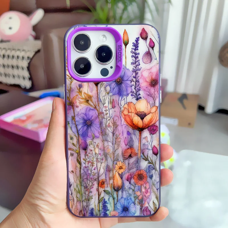 Modische wunderschöne lila Blumen-Handyhülle für iPhone 16 14 Pro Max Plus 15 11 13 12 Mini Pro Max Floral stoßfeste Laserabdeckungen – Detail 2