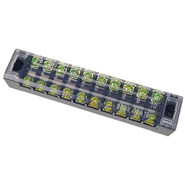 1PCS  TB1510 Dual Row Thick Copper Screw Terminal Block Flame Retardant Grounding Strip Wire Connector Durable 600V 15A 2