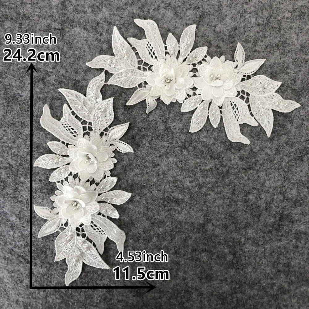 Lychee Life Lace Imitation Pearl Embroidery Cloth Sticker Fashion Embroidery Cloth Sticker Wedding Stitching Patch Decoration