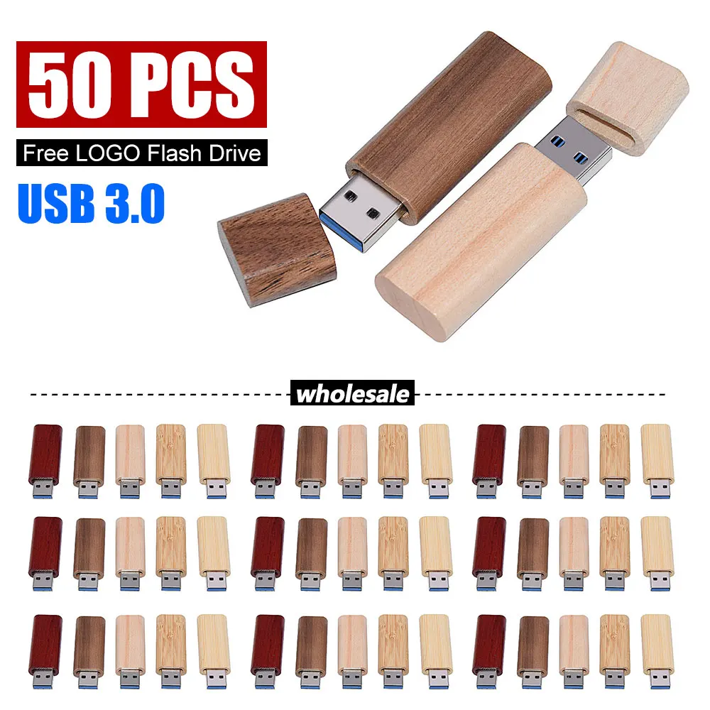 나무 USB 3.0 플래시 드라이브 펜 드라이버, 펜 드라이브, 4GB, 8GB, 16GB, 32GB, 64GB 메모리 카드, 창의적인 개인 로고 도매, 50 개/로트