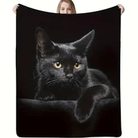 1pc Cute Black Cat With Yellow Eyes Soft Throw Blanket All Season Warm Blankets Lightweight Tufted Fuzzy Flannel Fleece Throws B 1