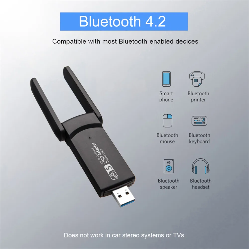 1300Mbps USB WiFi Adapter Bluetooth 4.2 Dual Band 2.4G/5G Network Card Dongle Wireless External Receiver USB 3.0 Lan Ethernet