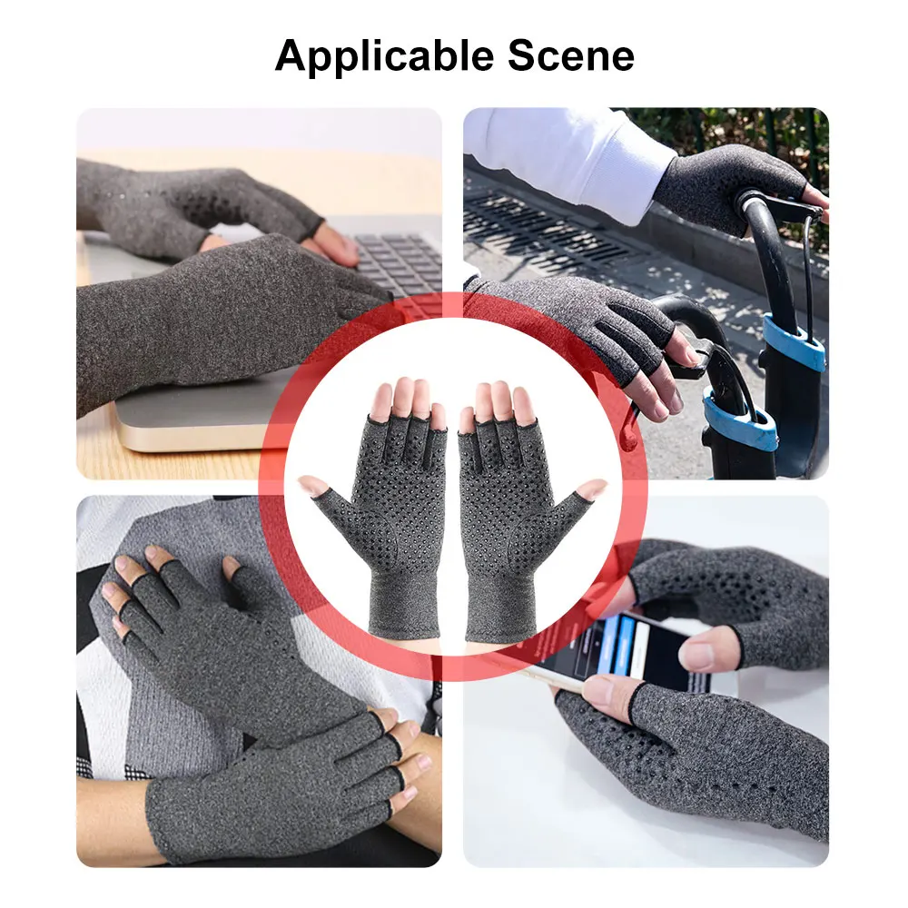 1 Pair Compression Arthritis Gloves Rehabilitation Semi-finger Gloves Hand Brace Nonslip Therapy Wristband for Joint Pain Relief 2