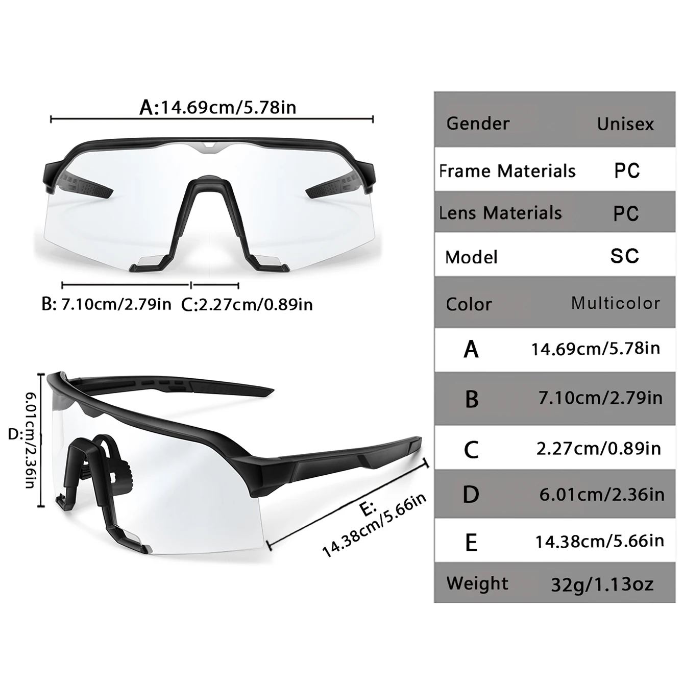 Fashion Photochromic Sunglasses for Men Women Outdoor Cycling Running
