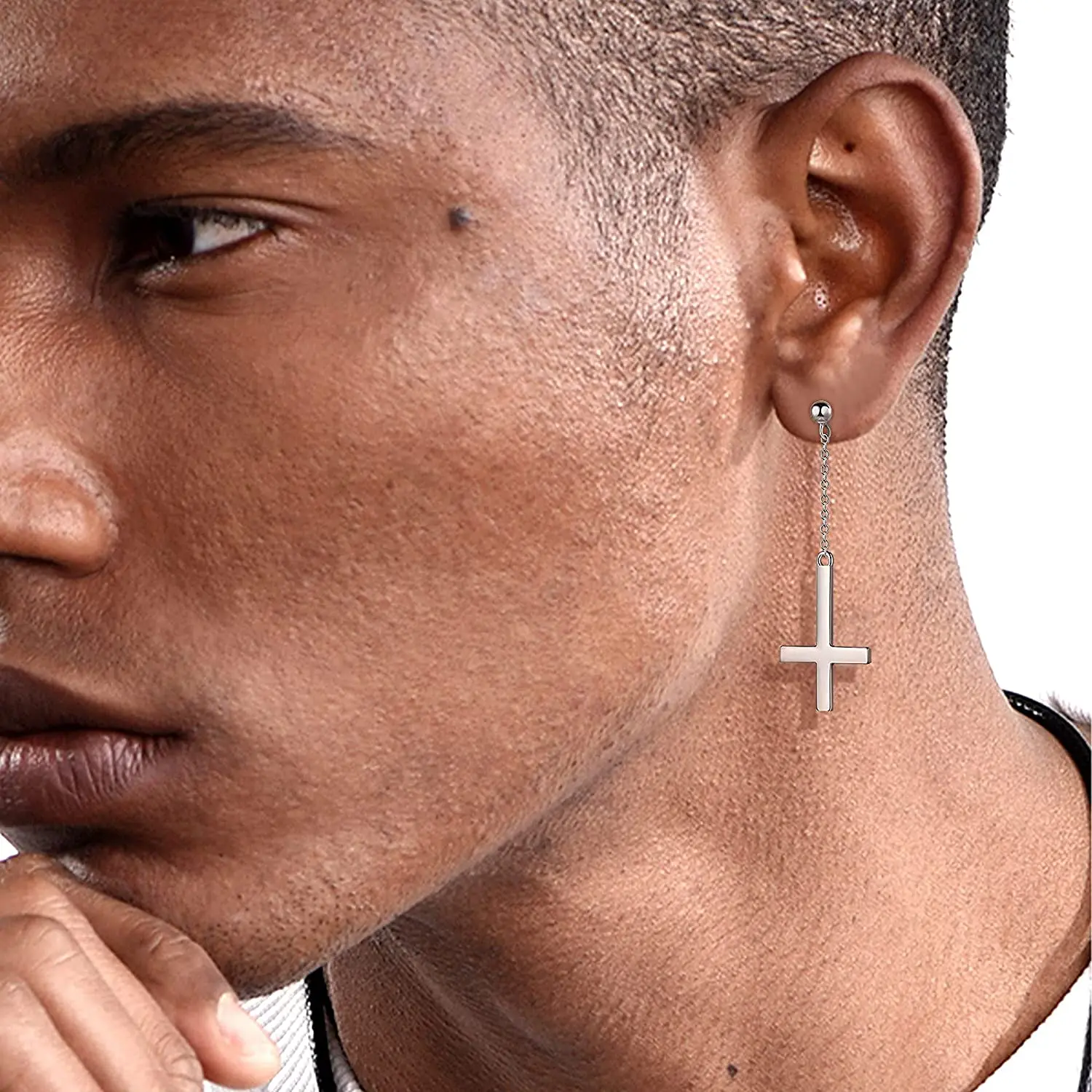 Stainless Steel Inverted Cross Stud Earrings