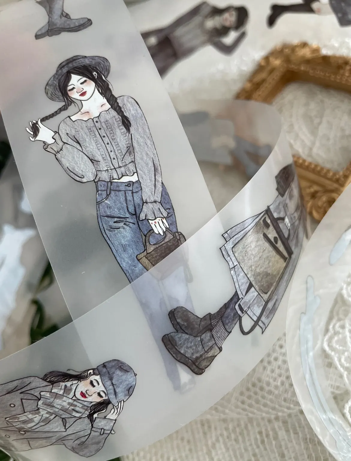 1 Loop-200cm Retro Girl Washi PET Tape for Planner Card Making DIY Scrapbooking Plan Decorative Sticker