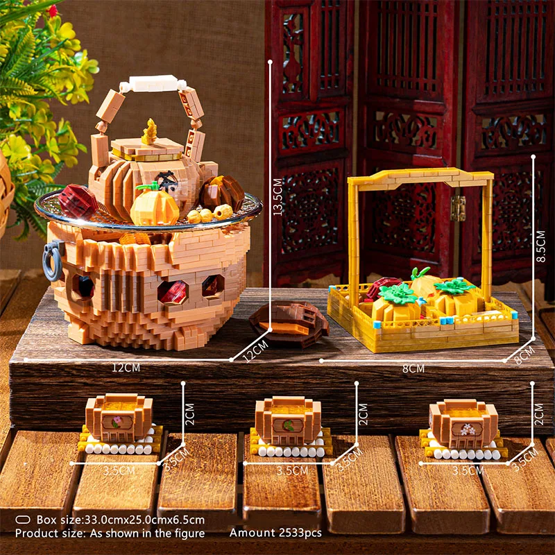 Diamond Creative Boil Tea On Fire Afternoon Teapot Food Model Building Blocks Hamper Teacup Micro Bricks Decoration Toy Kid Gift images - 6