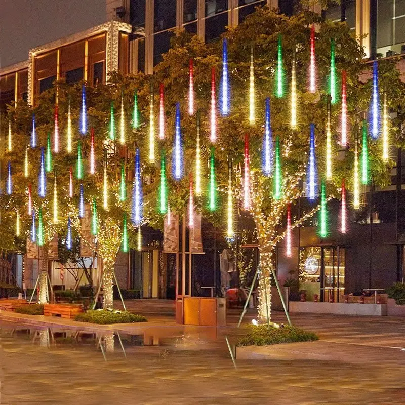 thumbnail image 2 of Guirnalda de luces LED de lluvia de meteoritos de 30/50 cm, 8 tubos, enchufe UE/EE. UU., decoración de bodas, luces de jardín, decoración navideña, 2 of 5