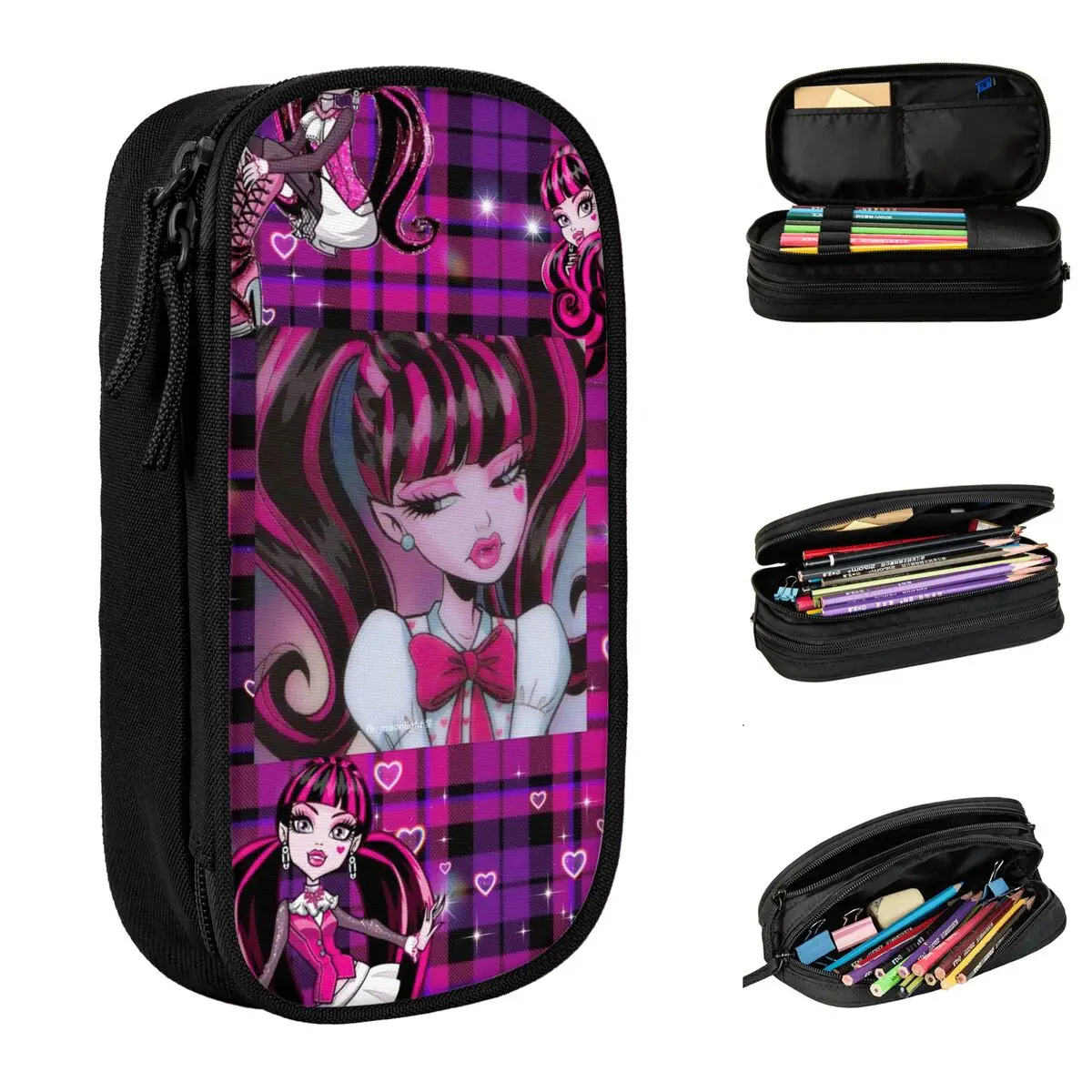 

Classic Monster High Anime Pencil Cases Draculaura Pencilcases Pen for Student Large Storage Pencil Bags Office Gift Stationery