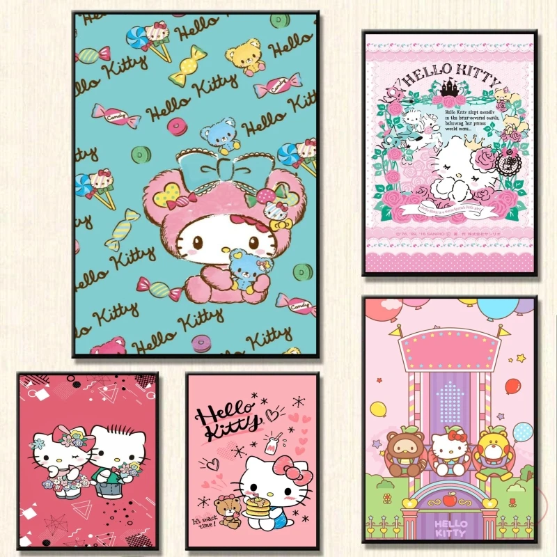 

Japanese Anime Canvas Paintings Hellokittys Playground Cartoon Character Picture Friends Gifts Modern Home Aesthetic Poster