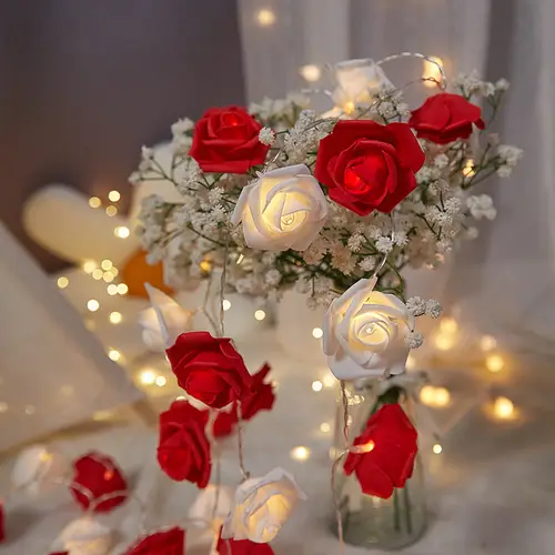 Rose String Lights Battery Operated Flower Garland Fairy Lights Valentine Wedding Party Decoration Christmas Home Decor Lights - Image 7
