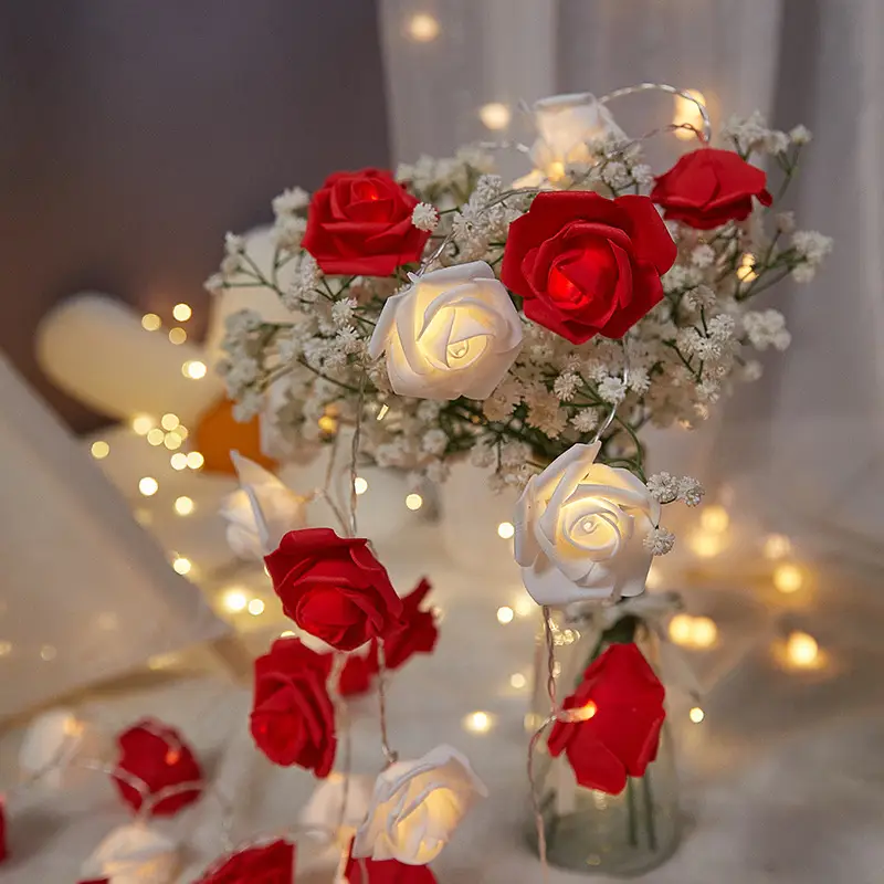 Rose String Lights Battery Operated Flower Garland Fairy Lights Valentine Wedding Party Decoration Christmas Home Decor Lights - Image 7