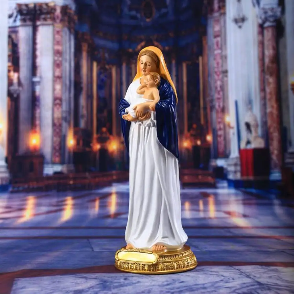 Religious Blessed Mary Holding Baby Statue Figurine Resin Sculpture Christian Ornament for Office Church Tabletop Home Religious Blessed Mary Holding Baby Statue Figurine Resin Sculpture Christian Ornament for Office Church Tabletop Home