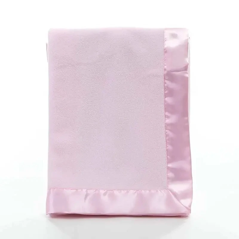 Baby Blanket Solid Flannel Embroidered Satin Edging Quilt Soft Infant Boy Girls Monthly Swaddle Stroller Blanket Infantil Wrap