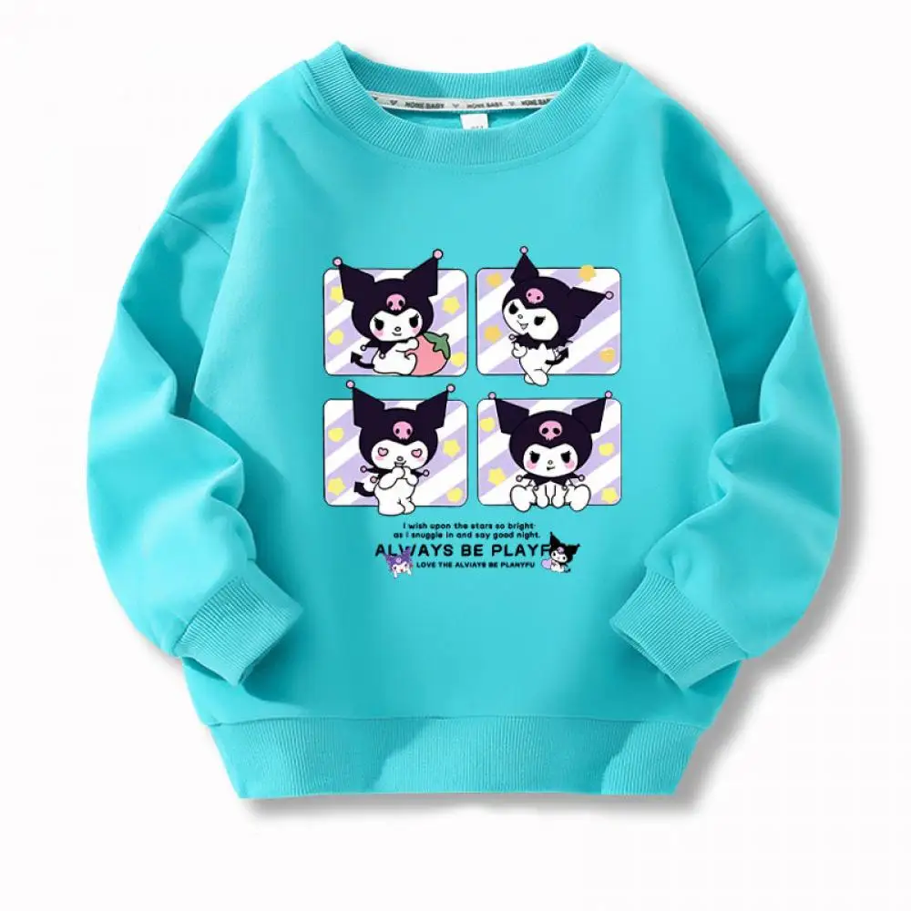 

Kawaii Sanrio Girls Cartoon Kuromi Hoodie Long Sleeve Cartoon Sweatshirt Spring Autumn Pure Cotton Children Casual Clothing