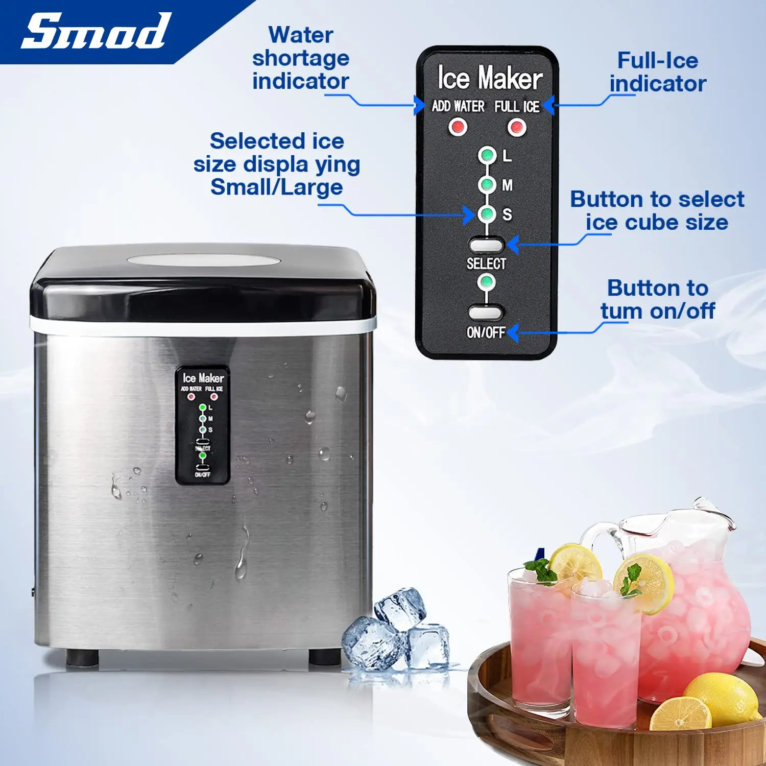 Smad Ice Maker Machine 35Lbs/24H Countertop Stainless Steel Fast