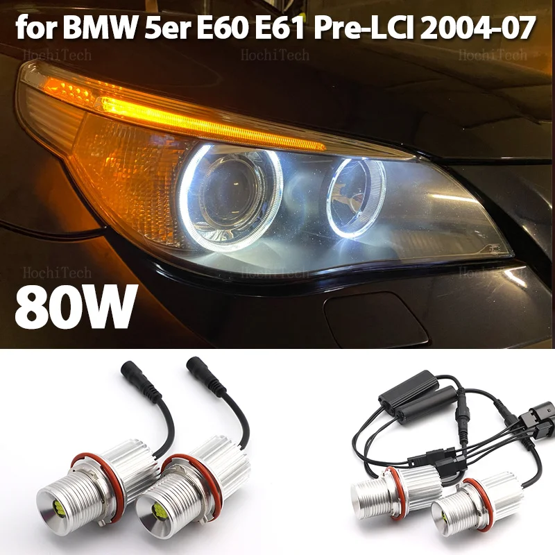 

White LED Angel Eye Halo Ring Light Bulbs Lamp Fit For BMW 5er E60 E61 Pre-LCI 520i 523i 525i 528i 530i 535i 540i 90W White Bulb