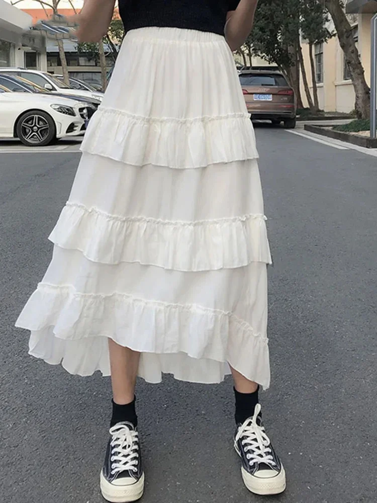 

Women's Patchwork Asymmetrical High Low Pleated Skirt New Version High Waisted Fashion Solid Color Half Skirt Versatile Style