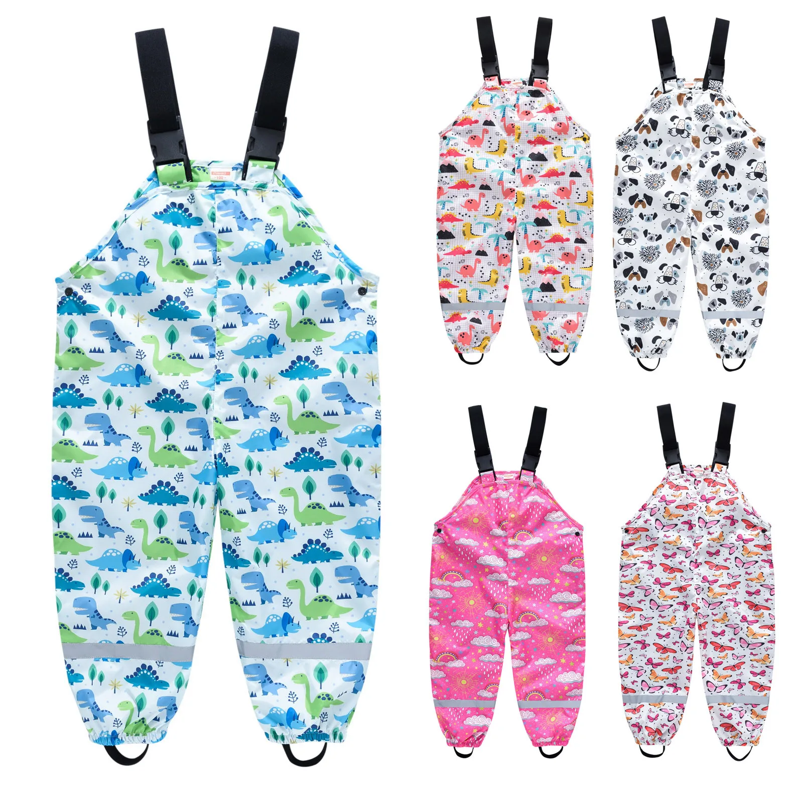Kids Children Waterproof Rain Pants Cartoon Printing Waterproof Overalls Baby Boys Girls Braces Overalls Fashion Kids
