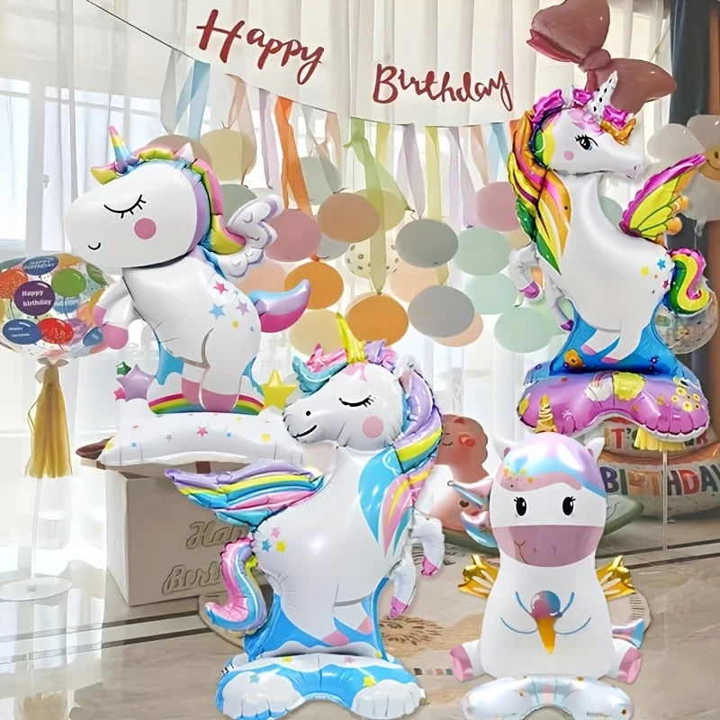 Set Palloncini Unicorno 3D Per Festa Compleanno Ragazze - 11 Pezzi Con Striscione E Palloncini Arcobaleno - 4