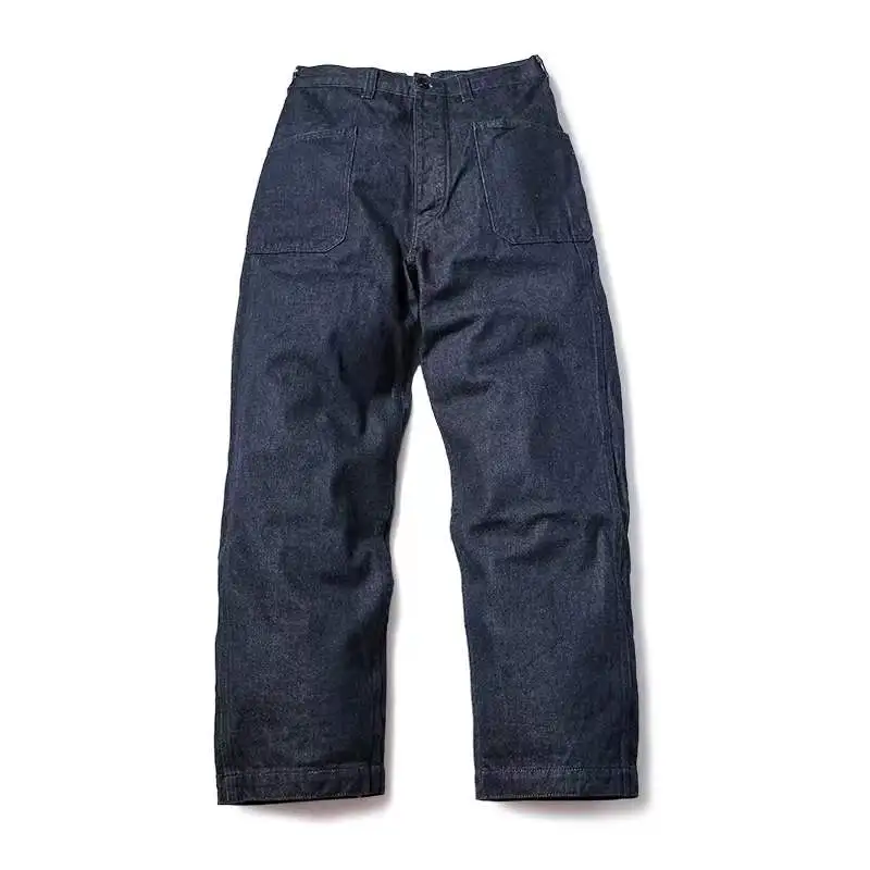 Bronson 1917 Navy Denim Deck Pants Vintage Dungaree Men Selvedge Jeans Loose Fit 5
