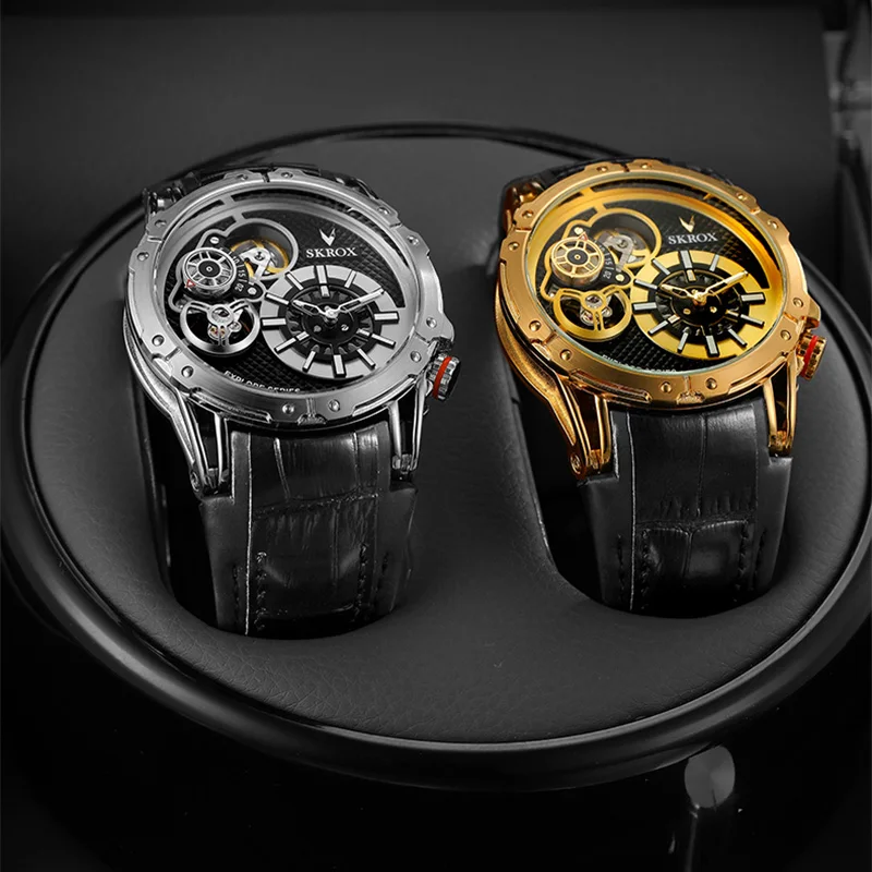 Punk Style Big Size Dual Movements Automatic Man Watch Tourbillon Original Luxury Sports Rubber Band Wrist Watches