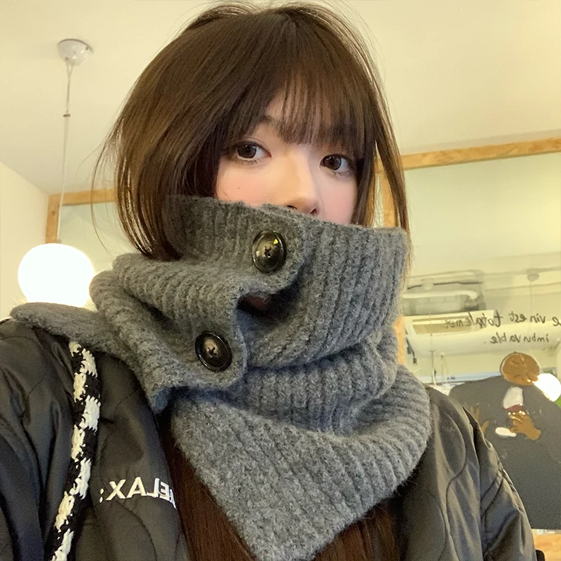 넥워머 2023 New Winter Scarf for Women Korean Version of Solid Color Warm Neck Protection Knitted Shawl Fashion Trend 목도리 Hot Sale