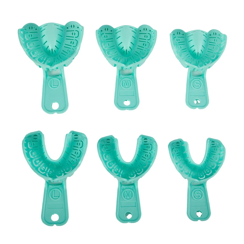 6 Pcs/Set Dental Implant Tray Green Plastic Impression Tray Teeth