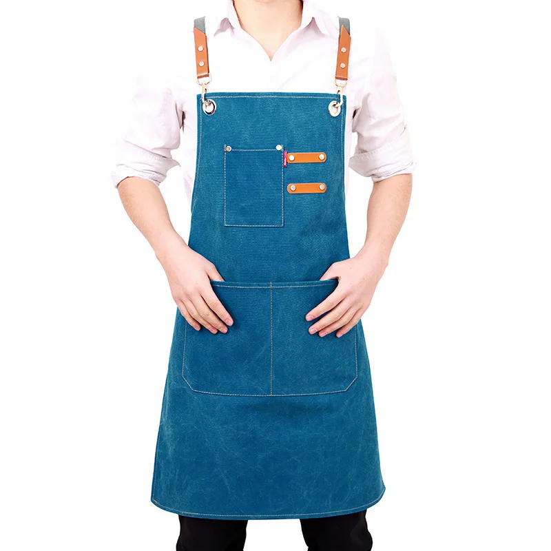 Canvas Work Apron for Women Chef Aprons Food Service Cooking Bibwith Pocket Cafes Chef Clothes Beauty Nails Studios Uniform