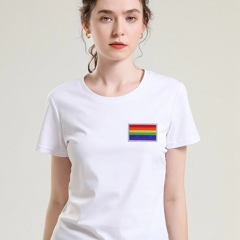 

Retro Casual Niche T-shirt Women Clothing Lesbian Clothing Tshirt Women Cotton Rainbow Printed Short-sleeved Round Neck