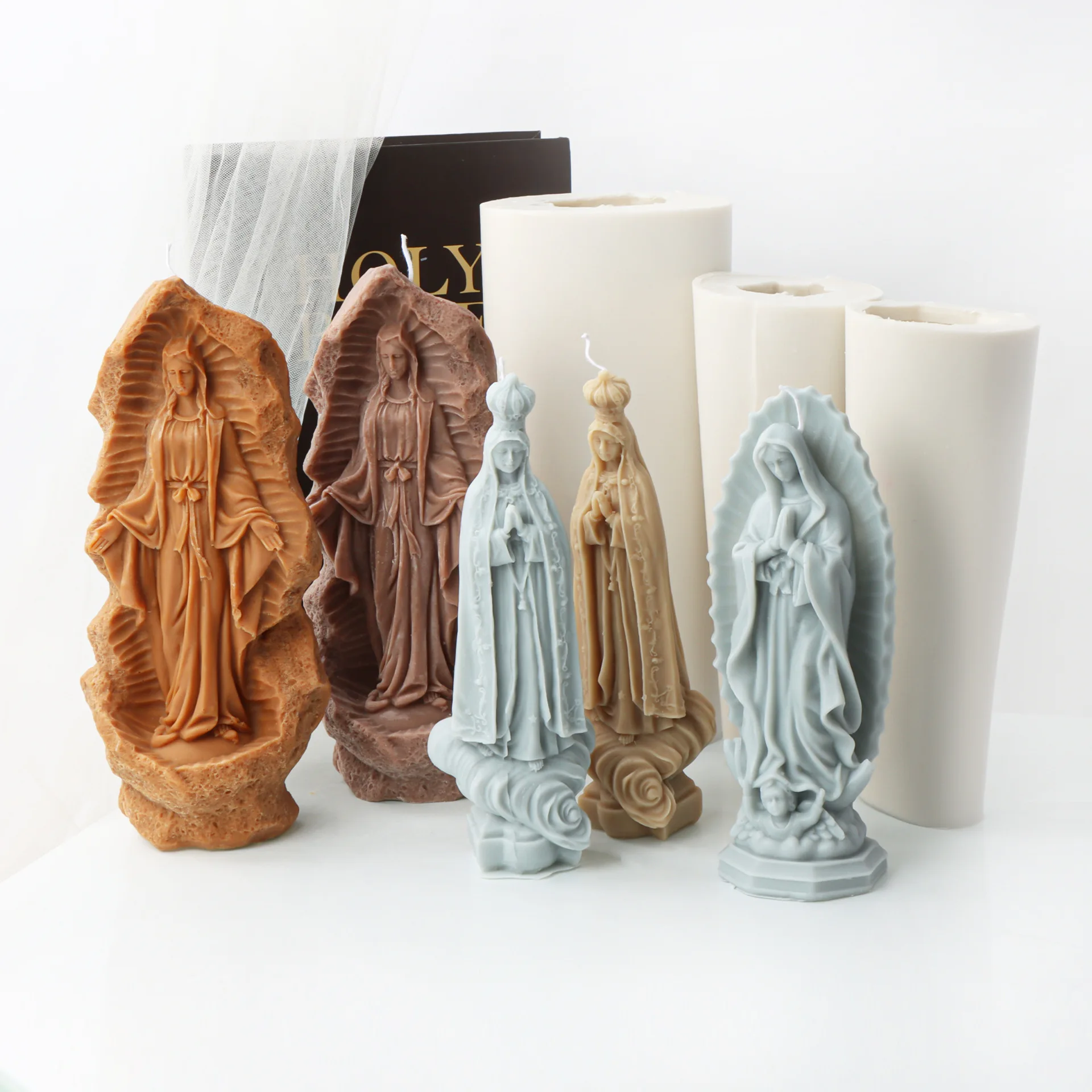 

Virgin Fatima Maria Stone Statue Silicone Mold Gypsum form DIY Handmade Plaster Candle Ornaments Handicrafts Mold Hand Gift Make