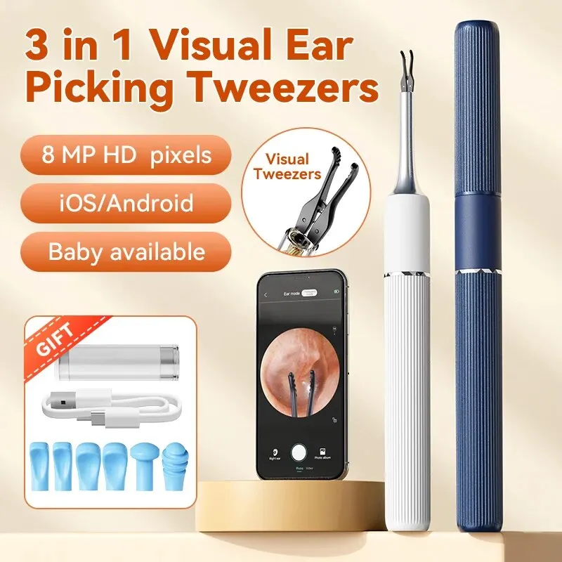 Wireless Ear Cleaner Smart Visual Ear Wax Removal Sticks WiFi Otoscope 3.2MM Camera Borescope with LED Lights 1920P HD Ear Care