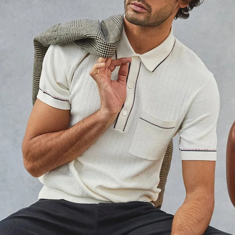 トップス men SUMMER KNIT POLO SHORT SLEEVE Men's Summer Short Sleeve Knitting Polo Shirts Male Slim Fit