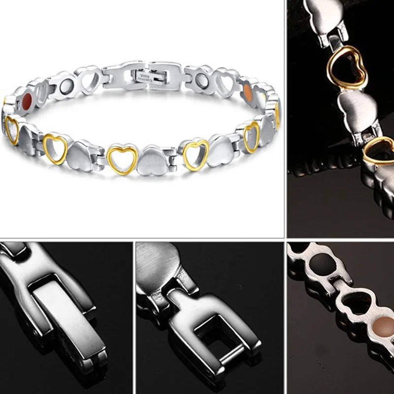 Healthy Magnetic Slimming Bracelet Fashionable Jewelry for Woman Man Weight Loss Bracelet Link Heart Shape Steel Chain