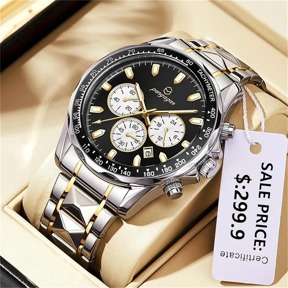PENGAGAR Luxury Men's Watch Waterproof Sports Quartz Clock Silicone Strap Chronograph Luminous Wristwatches Relogio Masculino