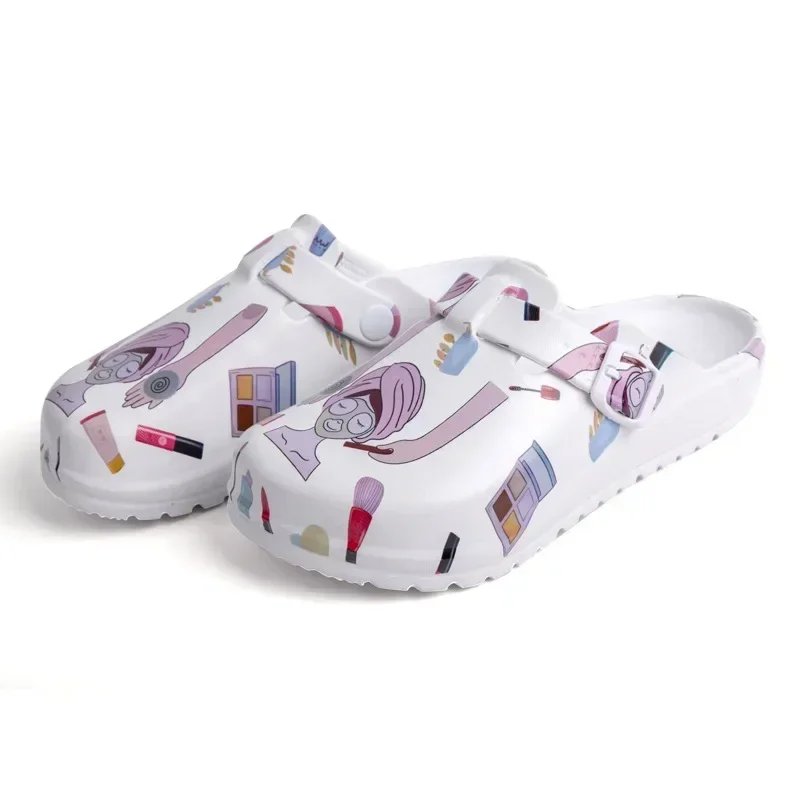 Unisex Nurse Shoes Cute Print Scrubs Shoes Comfortable Doctor Working Wear Hospital Front Buckle Anti Slip Surgical