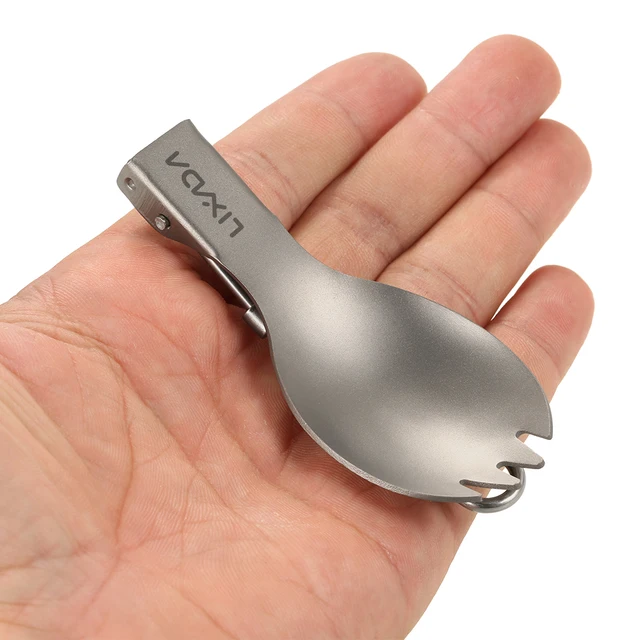 Lixada Camping Folding Titanium Spoon Spork Camping Tableware Picnic Spoon Outdoor Lightweight Tableware Hiking Camping 2