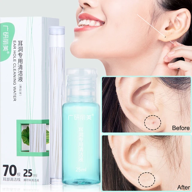 70Pcs Pierced Ear Cleaning Set Herbal Fresh Mint Solution Dental Floss Ear  Hole Aftercare Tool Kit Earrings Hole Cleaner 25ml - AliExpress