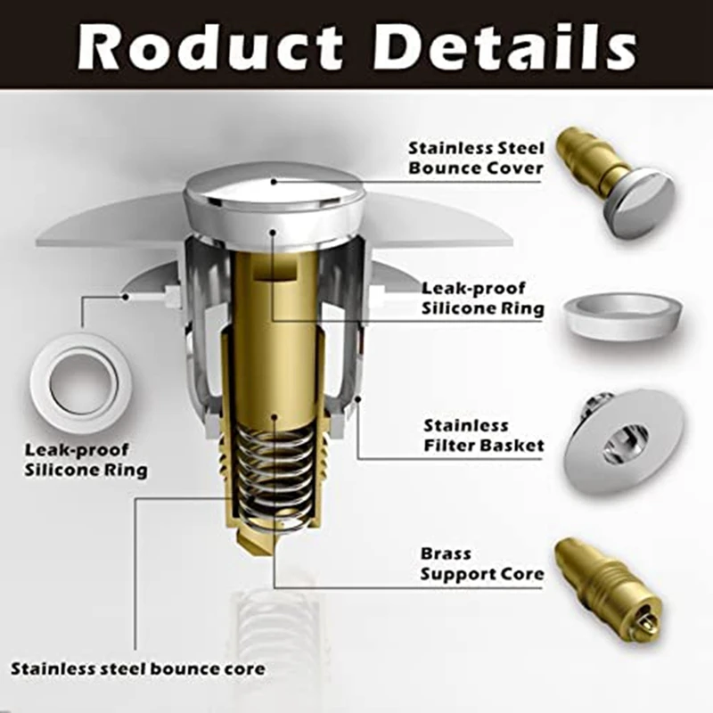 Bathroom Sink Drain Plug Bathtub Plug With Hair Extractor, Bullettype