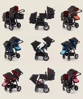 Poussette double pour jumeaux, poussette double de haute qualité pour 2 enfants, pliable également, avec siège auto inclus. 2
