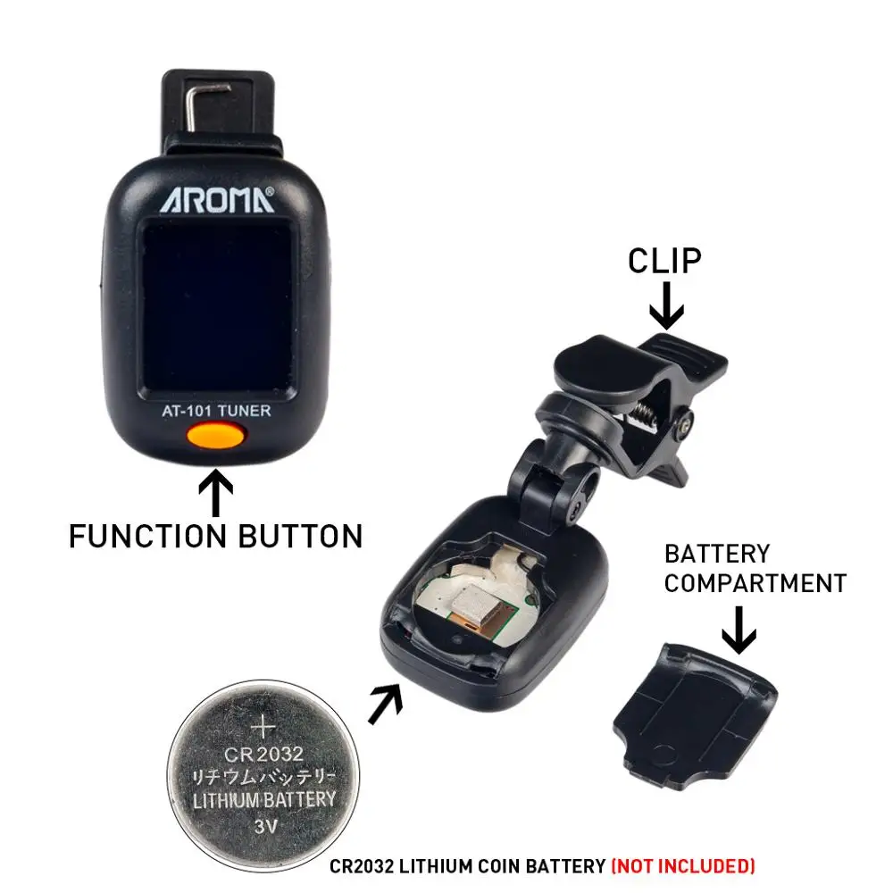 Guitar Tuner Aroma AT-01A/101 Foldable Rotatable Clip-on For Bass Ukulele