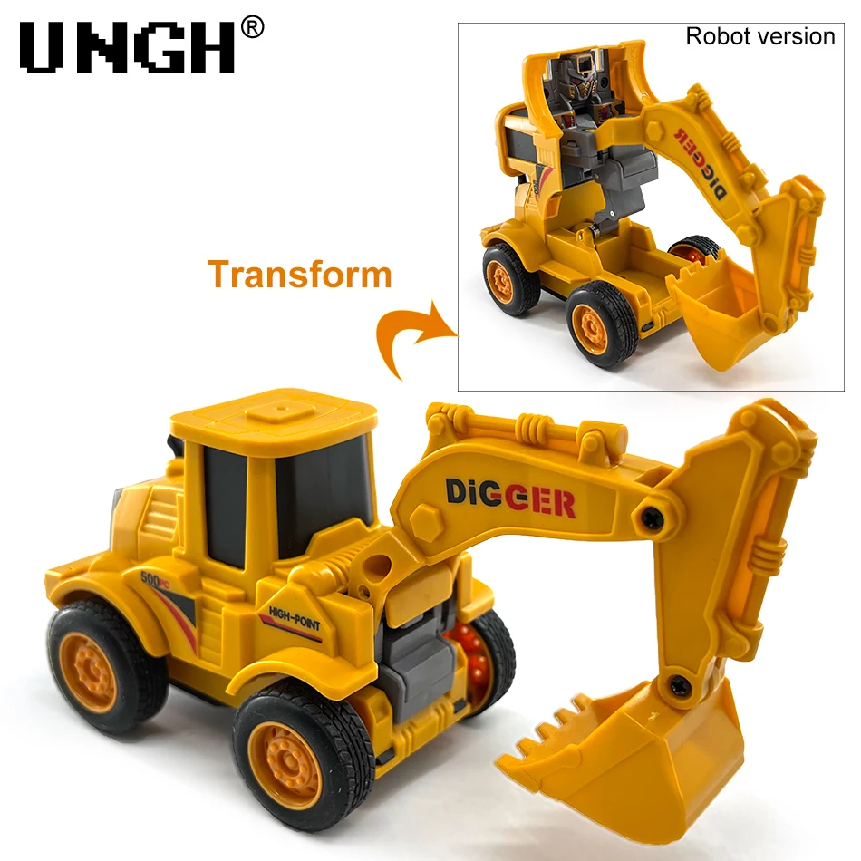 UNGH 10cm One-key Deform Car Diecast Transformation Excavator TrucK Model Toy for Children Boy Games Inertial Engineering Carbot hot wheels monster truck Diecasts & Toy Vehicles