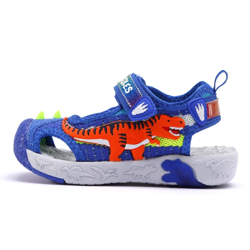 EXDINO T-Rex LED Knitting Children's Sandals Summer Boys Girls Breathable Luminous Sole Light Up Kids Outdoor Casual Beach Shoe